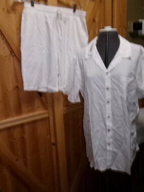 New Mens linen blend short set mens med White GOOFANDY